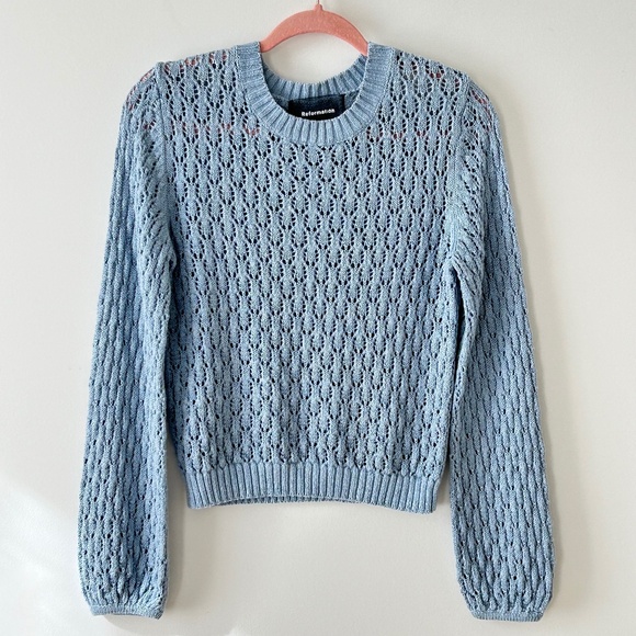 Reformation Sweaters - Reformation 100% Linen Blue Rose Pointelle Sweater